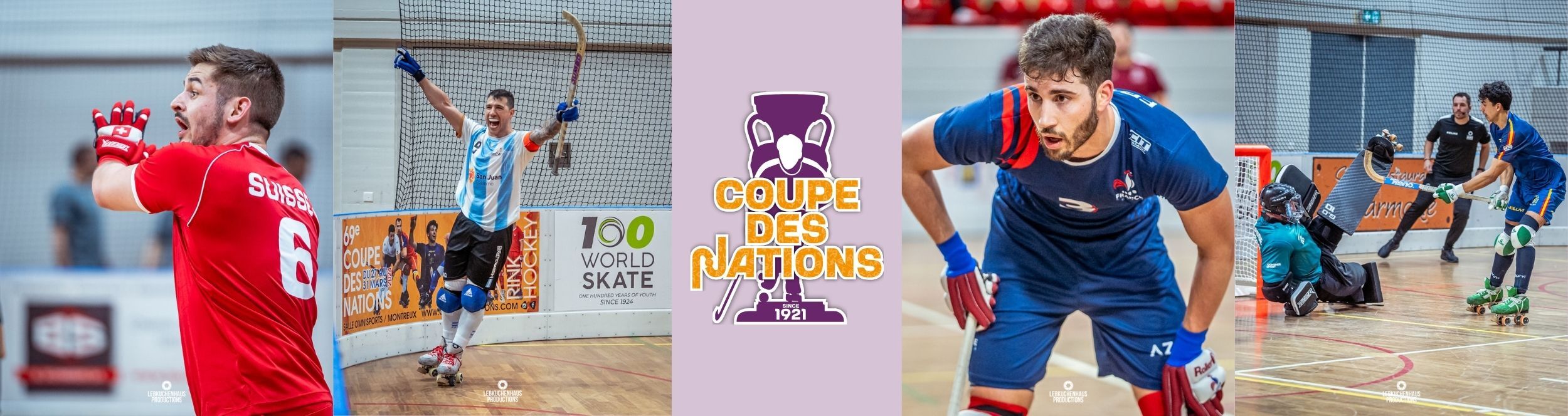 Joueurs en action et logo de la Coupe des Nations au centre